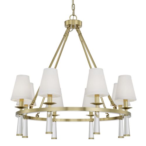 Baxter 8-Light 31" Transitional Chandelier in Aged Brass with Glass Finials Crysta