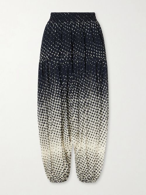 Halftone Polka-dot Chiffon Tapered Pants - Black