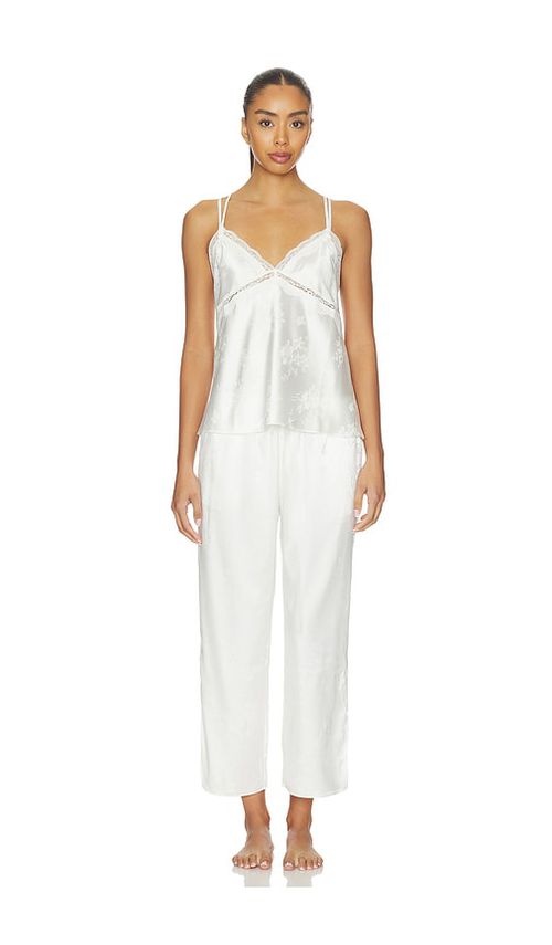 Flora Nikrooz Florence Solid Jacquard Charmeuse Capri Set in Ivory. - S also in XS