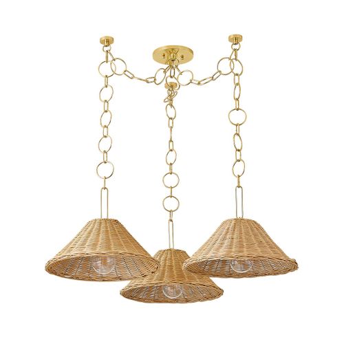 Aged Brass Three Light Chandelier from the Dalia Collection