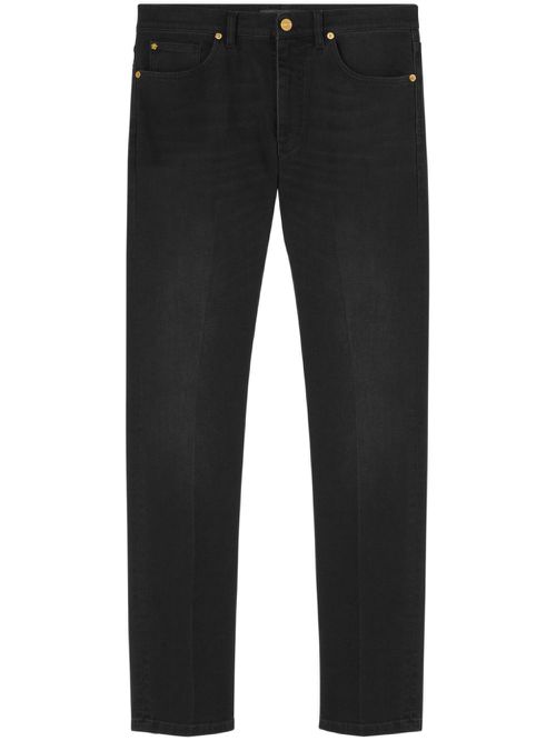 Logo-embroidered slim cut jeans - Black