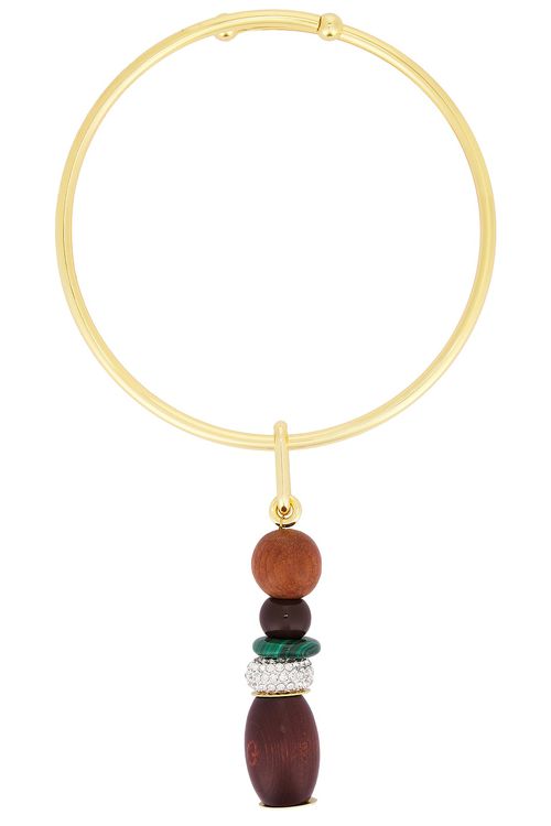 Timeless Pearly Hanging Beads Necklace in Multi - Metallic Gold,Brown. a