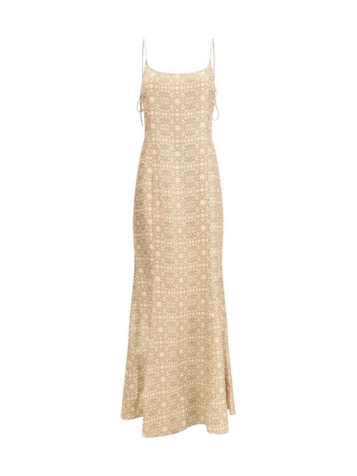 Patterned Viscose-Silk Dress — Beige