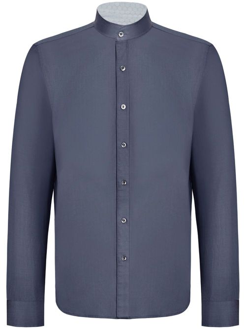 Deconstructed band-collar denim shirt - Blue