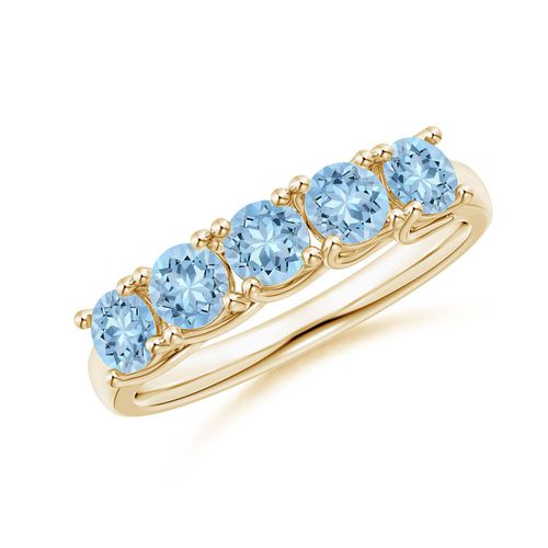 Angara 0.9 Carat Half Eternity Five Stone Aquamarine Wedding Ring in 14K Yellow Gold