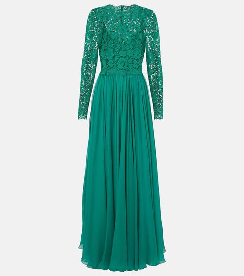 Lace and silk-blend gown