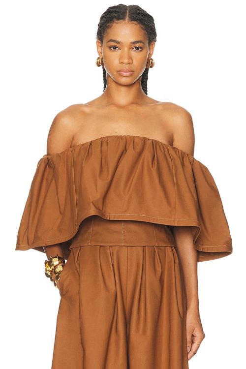 Carolina Herrera Off The Shoulder Top in Nutmeg - Brown.  2 also in