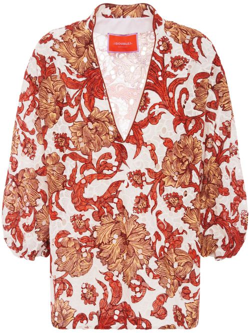 Balloon-sleeves cotton tunic - Red