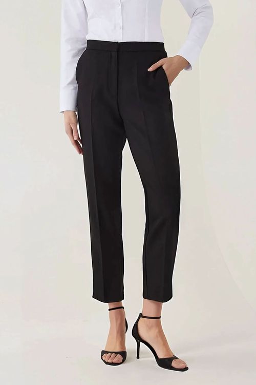 Black High Waist Straight Leg Pants Women