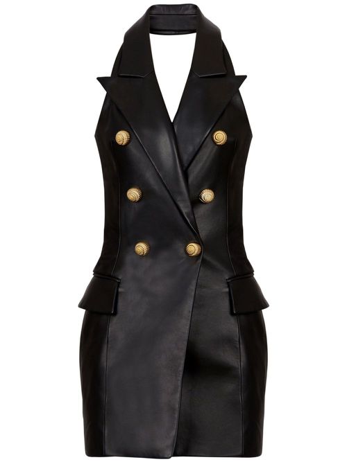 Leather halterneck dress - Black