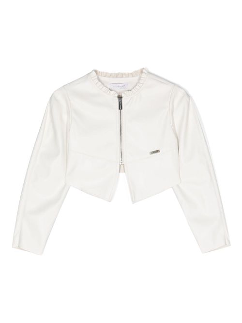 Logo-plaque faux-leather jacket - White