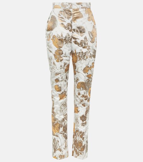 High-rise brocade slim pants
