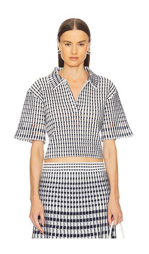 SIMKHAI Adley Cropped Polo in Midnight Multi.  L also in M