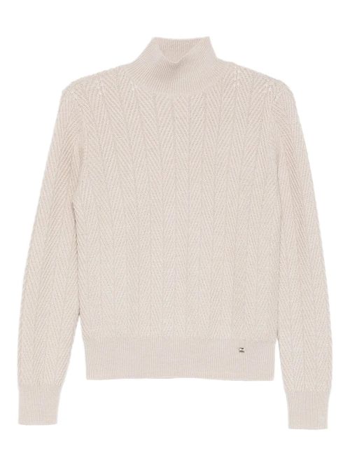 Textured High-Neck Knit Sweater — light pink