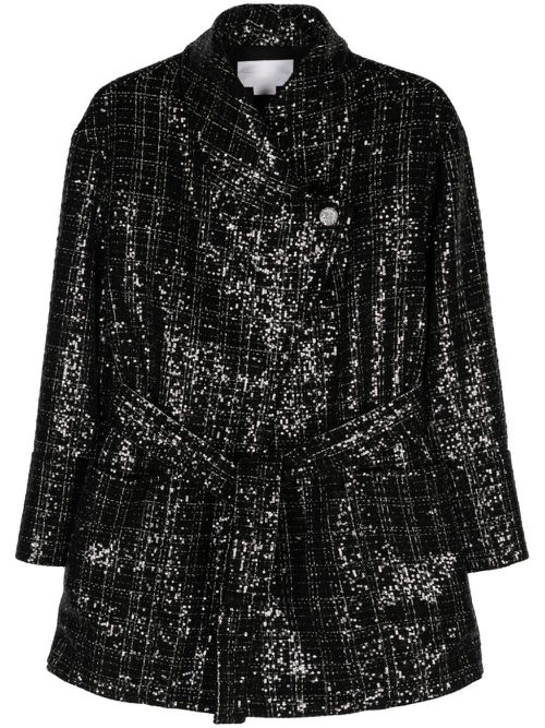 Sequinned tweed coat - Black