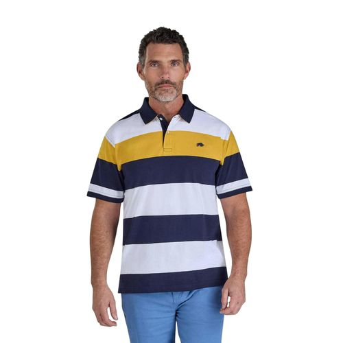 Raging Bull Mens Stripe Jersey Polo Shirt - Navy/White/Yellow - - Navy/White/Yellow - 100% Cotton