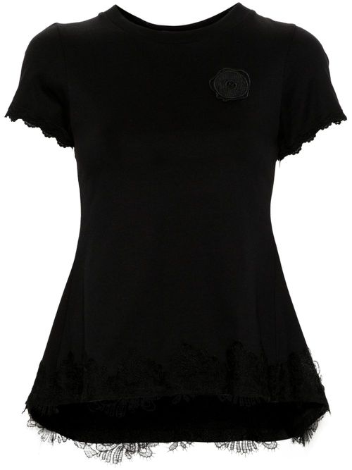 Godet lace-trim T-shirt - Black