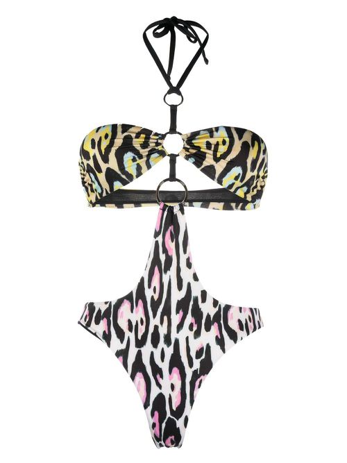 Leopard-print cut-out swimsuit - White