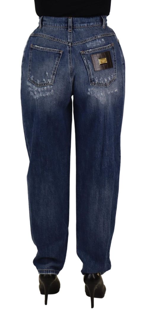 High-Waist Distressed Denim Jeans — Blue