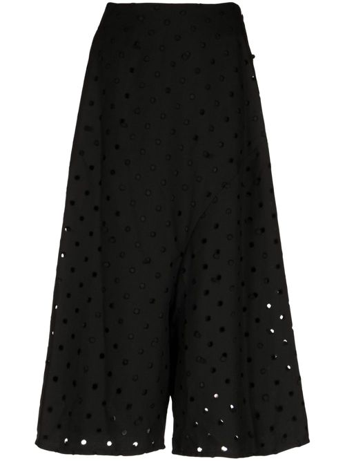 Polka dot gabardine cropped trousers - Black