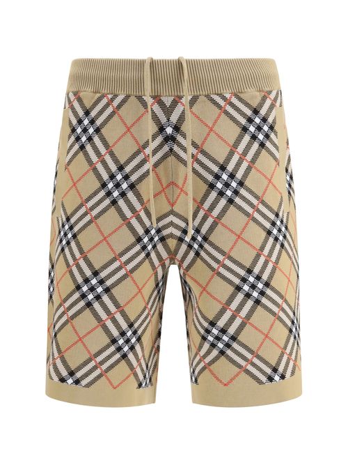Check Cotton Blend Bermuda Shorts — Beige