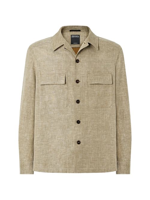 Regular-Fit Linen-Wool-Silk Button-Up Shirt with Leather Details & Elbow Patches
