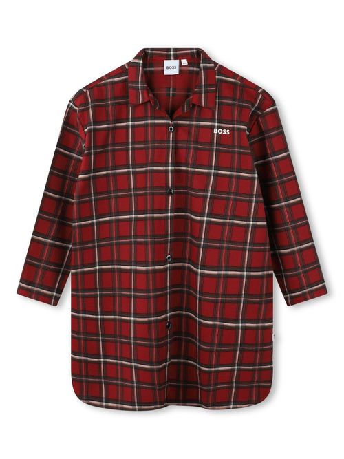 Plaid-check cotton nightdress - Red