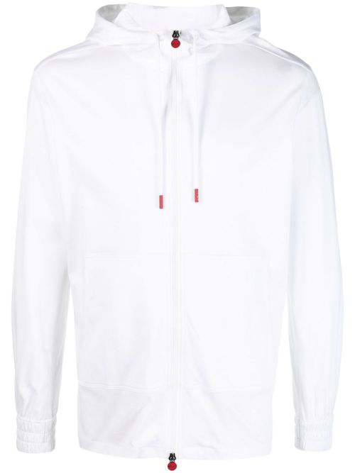 Zip-up cotton drawstring hoodie - White