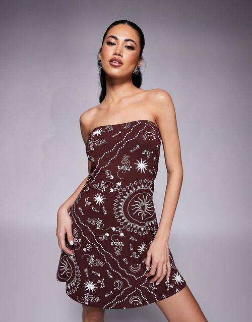 ASOS DESIGN bandeau mini swing dress in bandana print-Multi