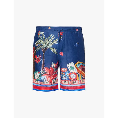 CHÉ 남성 Mens Navy Venetian Graphic Print Straight Leg Relaxed Fit Linen Shorts S 76488758