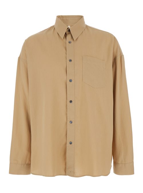 Stable Beige Shirt With Classic Collar And Dropped Shoulders In Linen Blend Woman