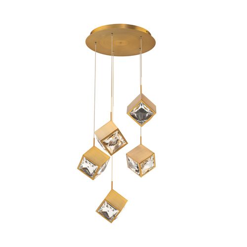 Aged Brass LED Chandelier from the Ice Cube Collection