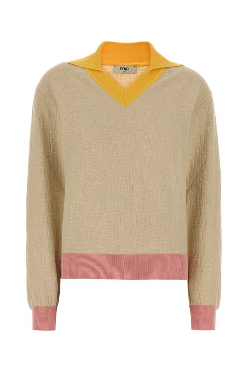 Colorblock Wool-Cotton Pullover Sweater — Beige