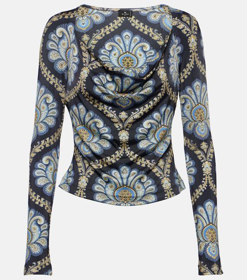 Scoop-neck paisley jersey top