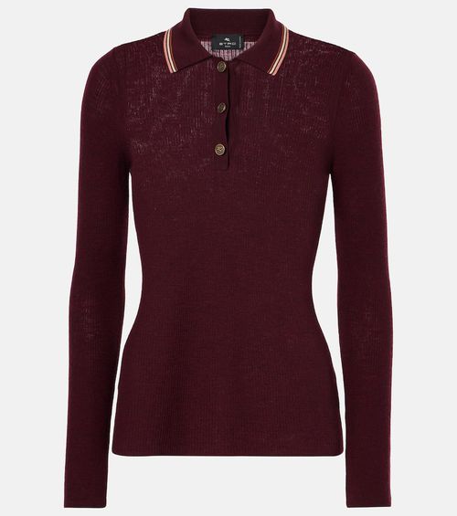 Printed wool and cotton polo sweater