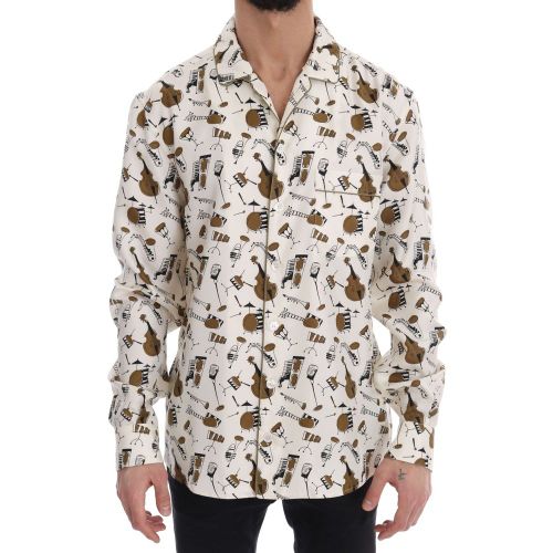 Silk Musical-Motif Shirt — Cream