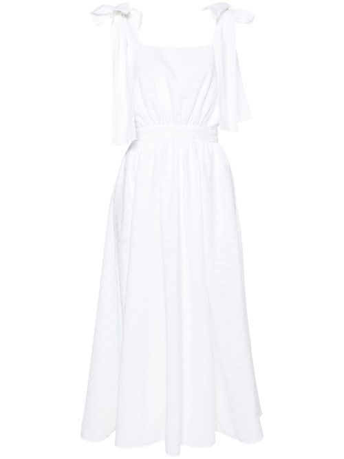 Seersucker flared midi dress - White