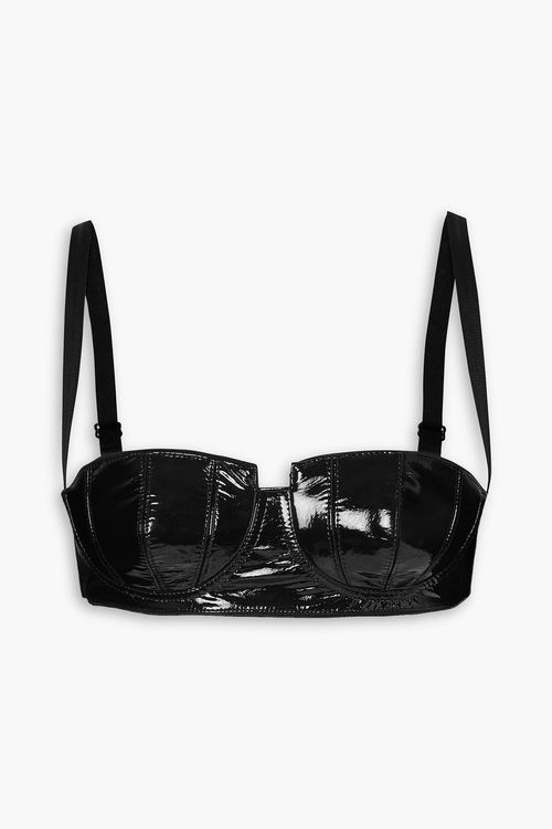 Maia cropped patent-leather bustier top