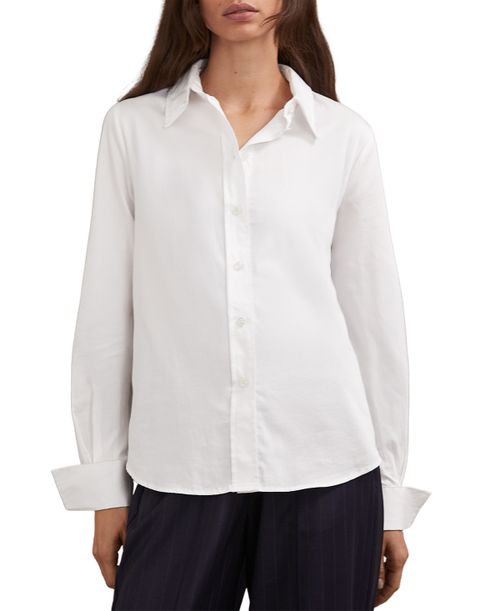 Women's Cotton-Sateen Folded-Cuff Shirt - Ivory