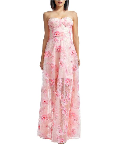 Women's Connor Strapless Sweetheart 3D Floral Bustier Fit and Flare Gown - Soft pink multi