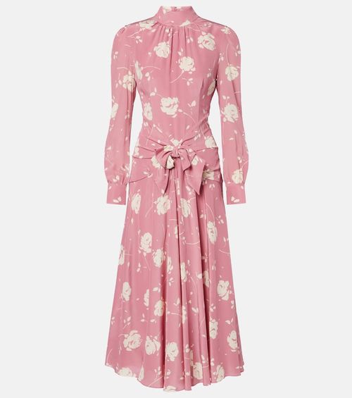 Bow-detail floral silk midi dress