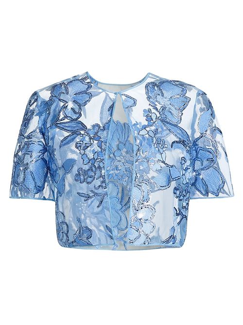 Women's Floral-Embroidered Sheer Bolero - Pale Blue And Silver
