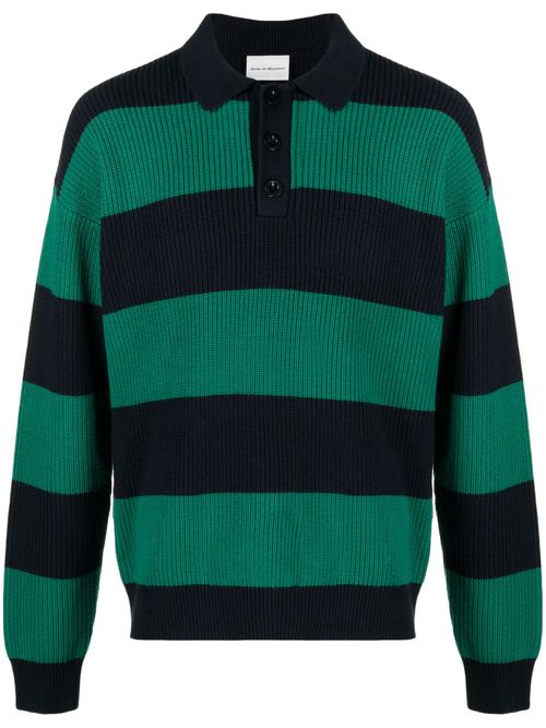 Ribbed-knit polo-collar jumper - Blue