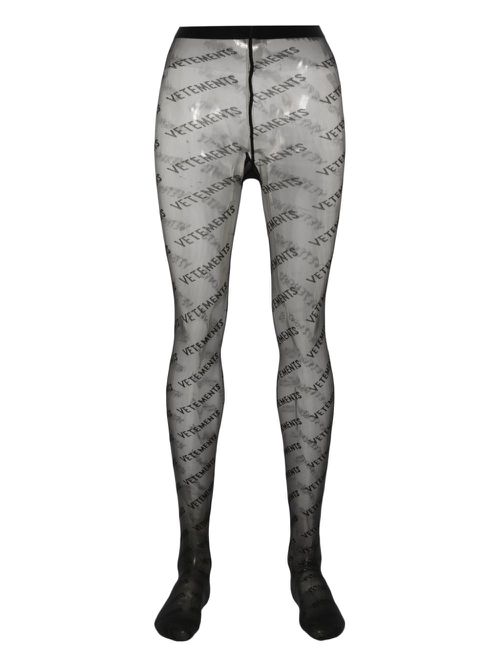 Logo-jacquard semi-sheer tights - Black