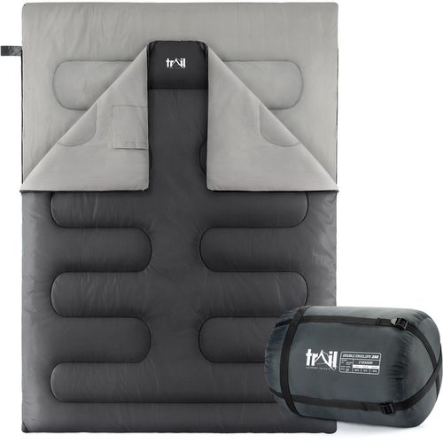Double Sleeping Bag 2 Season Envelope Outdoor Camping Queen Size 250gsm Trail