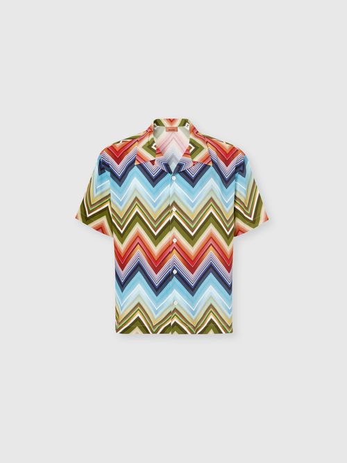 Missoni - Camicia da bowling in viscosa stampa macro zig zag, Uomo, Multicolore