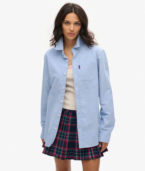 Superdry Women's Oversized Long Sleeved Oxford Shirt Blue / Classic Blue Oxford