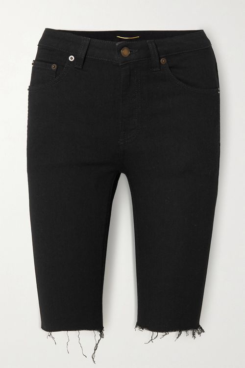 Frayed Denim Shorts - Black - 24