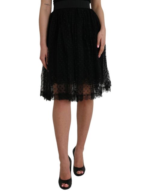Lace-Trim A-Line Skirt — Black