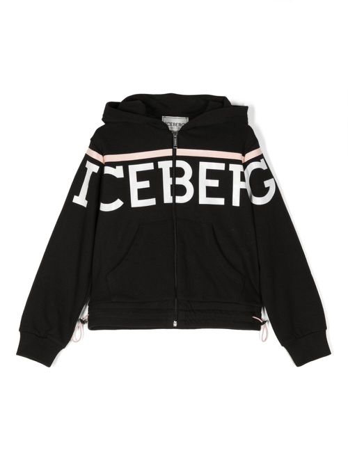 Logo-print zip-up hoodie - Black